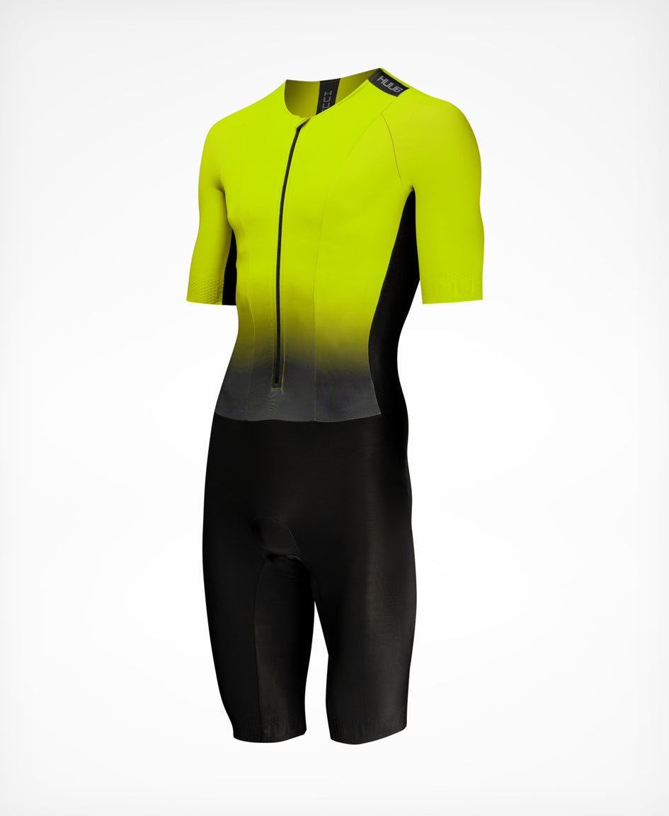 HUUB TC Performance Tri Suit – Fluo Yellow or Black/White – Men's | Long Sleeve, Aero, 3D Pad