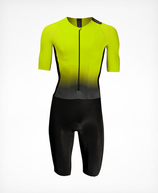 HUUB TC Performance Tri Suit – Fluo Yellow or Black/White – Men's | Long Sleeve, Aero, 3D Pad