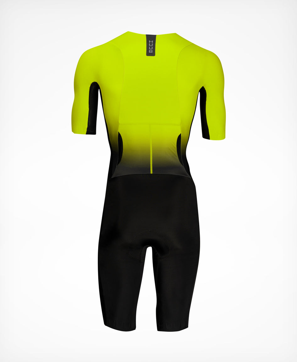 HUUB TC Performance Tri Suit – Fluo Yellow or Black/White – Men's | Long Sleeve, Aero, 3D Pad